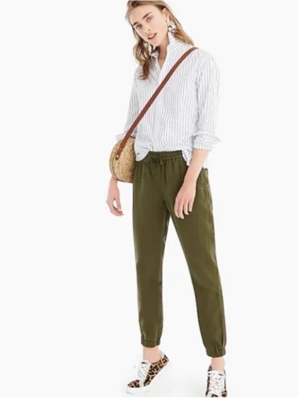 J. Crew Point Sur seaside pant Size 6 Olive green linen blend pants Summer Loose